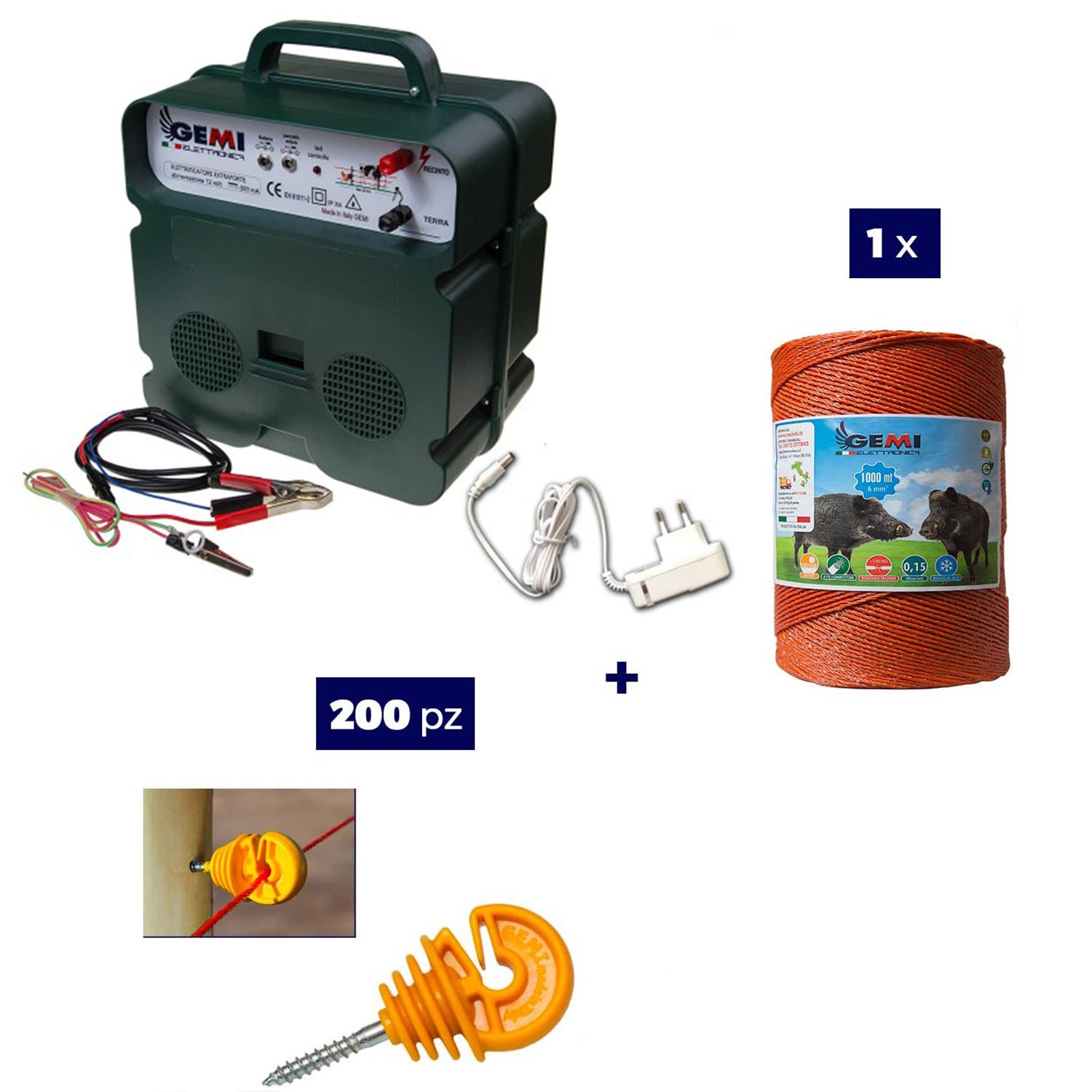 Kit Recinto Elettrico Per Animali – Elettrificatore 10 KV, Filo 200 M 2.2 Mm², Custodia Impermeabile, Per Pecore, Mucche, Maiali, Volpi