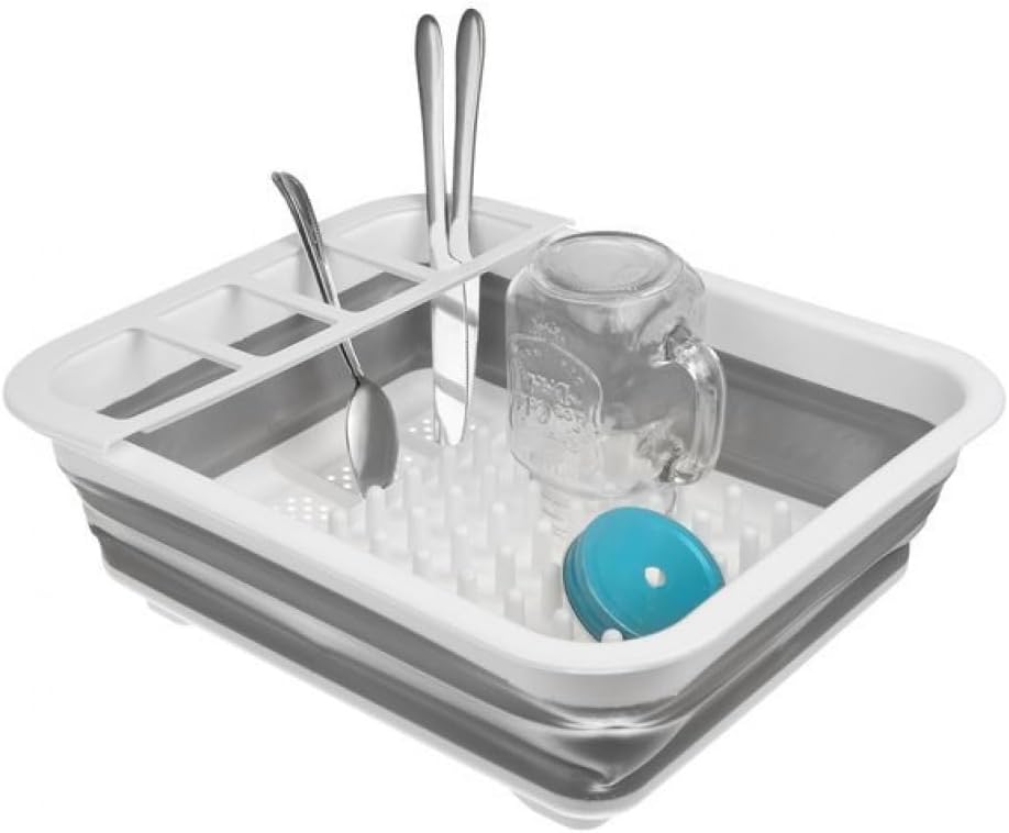 Składana suszarka do naczyń z wieloma przegródkami - wszechstronna, praktyczna i trwała - 36x31 cm, złamana biel