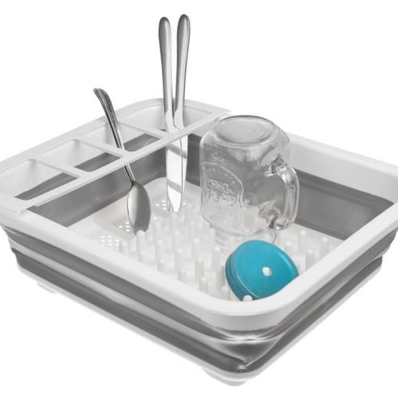 Składana suszarka do naczyń z wieloma przegródkami - wszechstronna, praktyczna i trwała - 36x31 cm, złamana biel