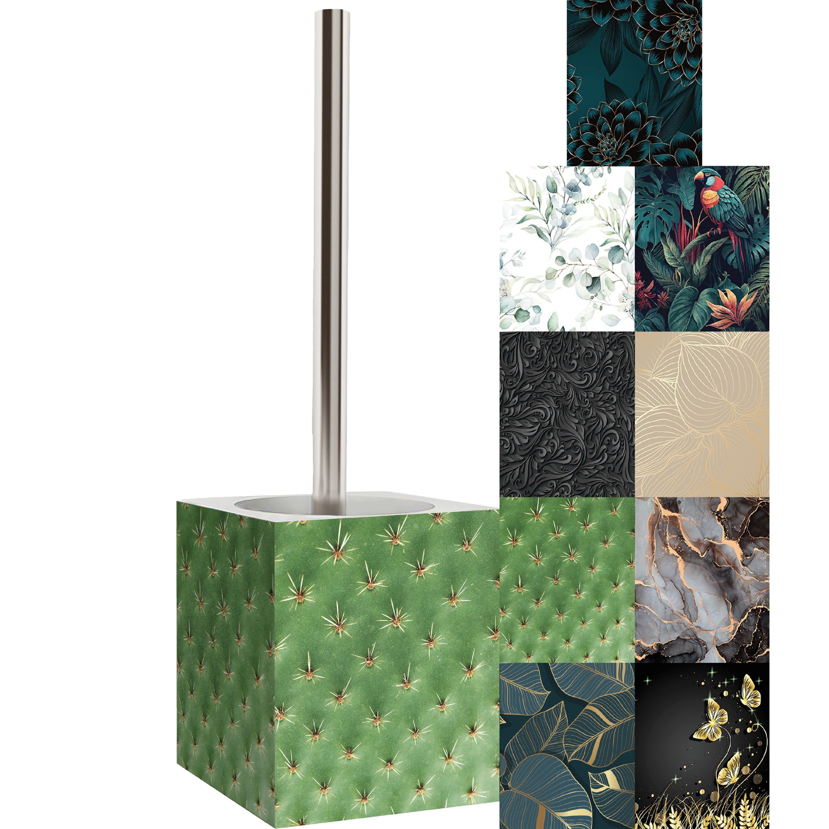 Scopino WC A Forma Di Cactus Qualy, Colore Bianco-verde, 40x12x10 Cm, Design Thailandese Originale - 5