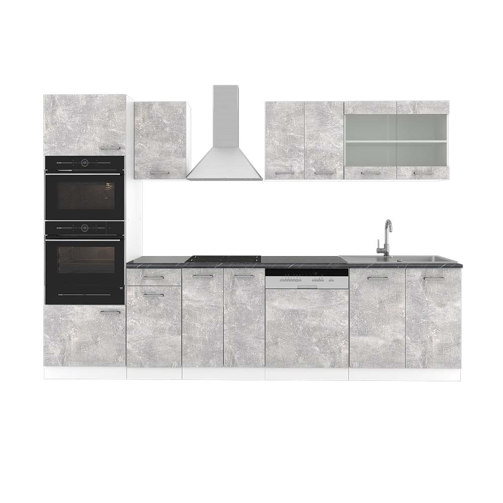 Vicco Aneks kuchenny R-Line, Beton/Biały, 300 cm z wysoką szafką, BP Antracyt