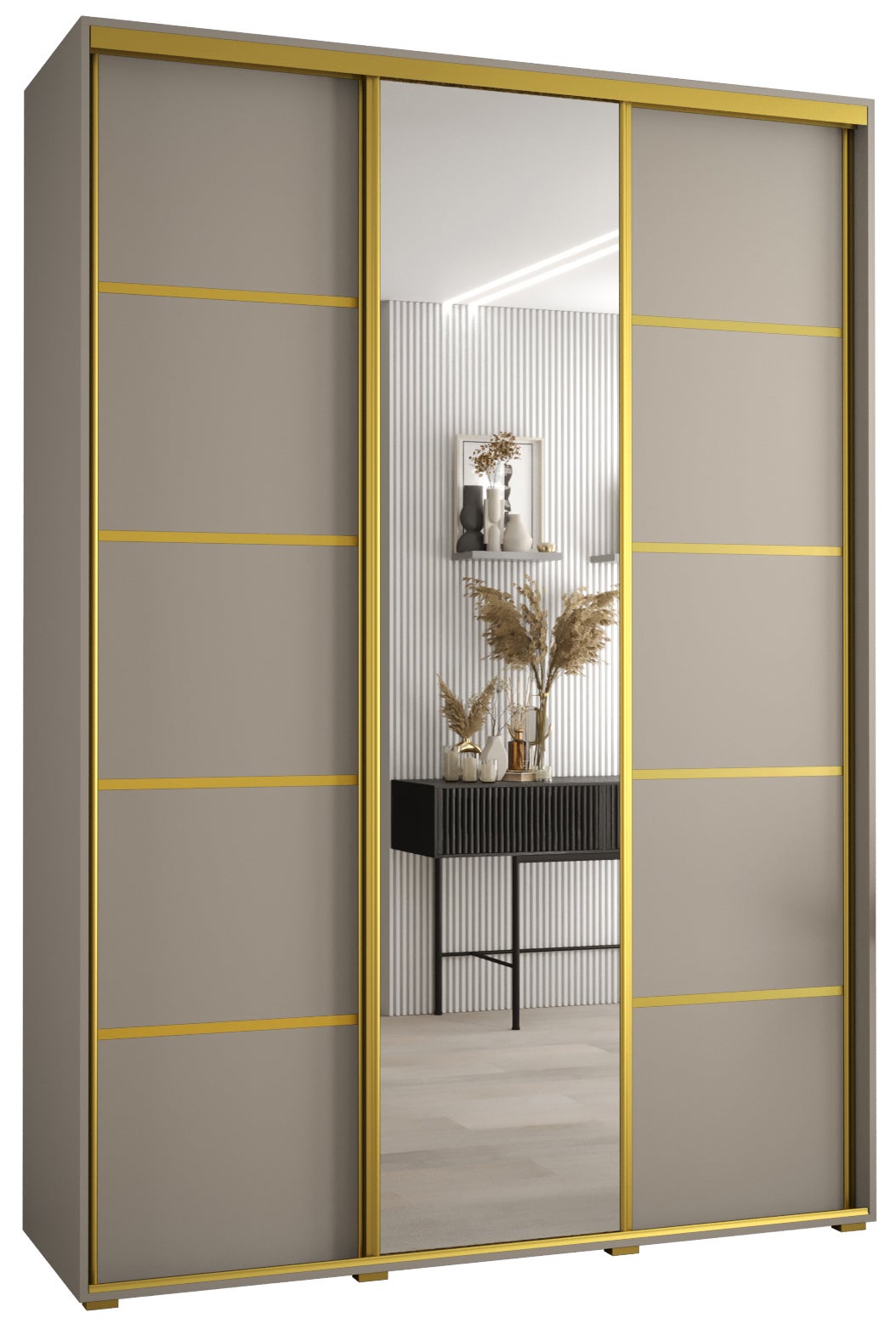 Szafa przesuwna z lustrem wysoka Dakota 5 180 x 60 x 235,2 cm kaszmir + u. Złoty - Abiks Meble