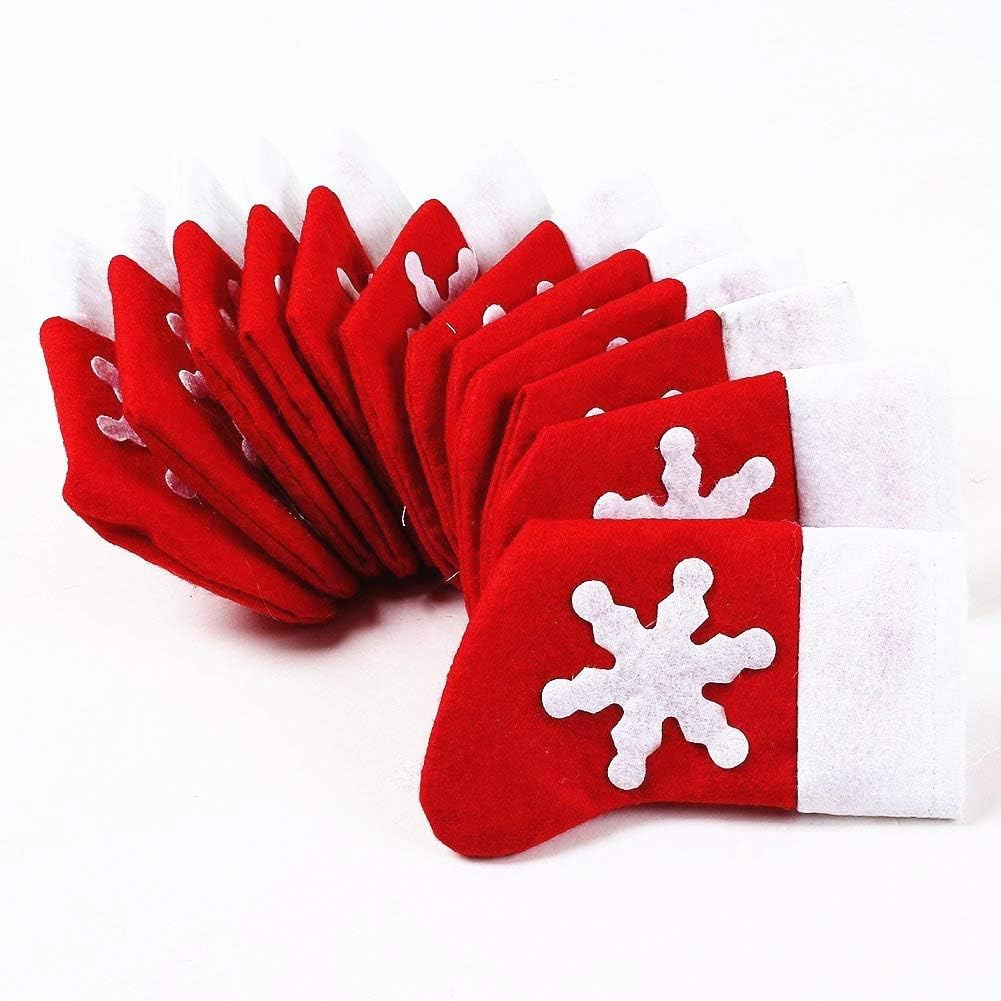 Décoration de Table de Noël (12pcs) – Chaussettes pour couverts, rouge