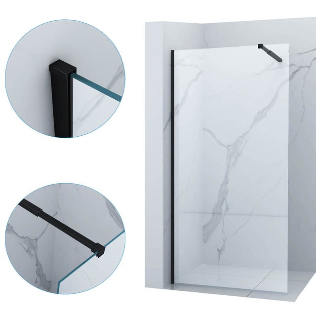ŚCIANKA PRYSZNICOWA WALK-IN 110x200 TRANSPARENT CZARNA