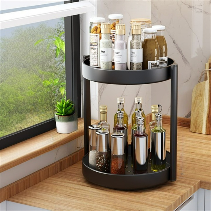 Obrotowy stojak na przyprawy, wielofunkcyjny organizer kuchenny, pojemnik do przechowywania przypraw, 2-warstwowy żelazny 30 cm
