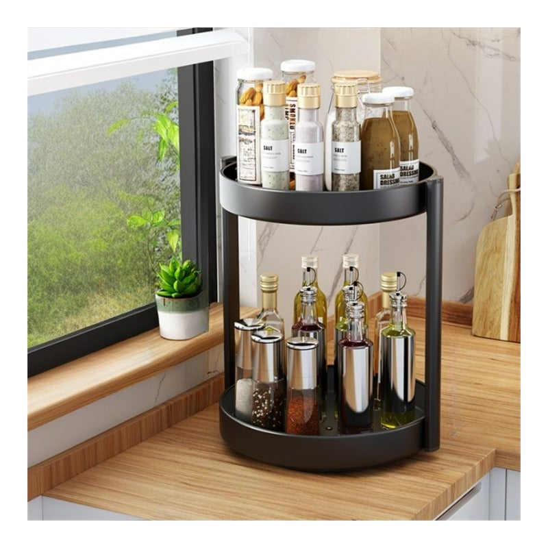 Obrotowy stojak na przyprawy, wielofunkcyjny organizer kuchenny, pojemnik do przechowywania przypraw, 2-warstwowy żelazny 30 cm