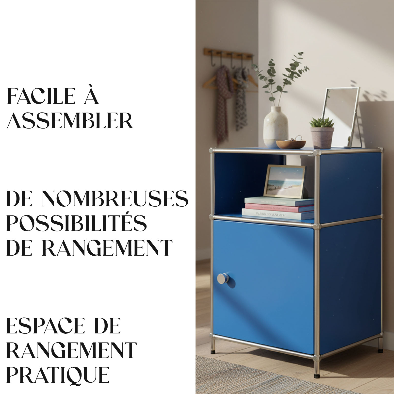 Étagère métal chromé design épuré, Concept Epuré MK-040 : 3 étages, 40 x 40 x 65 cm, Bleu - 5