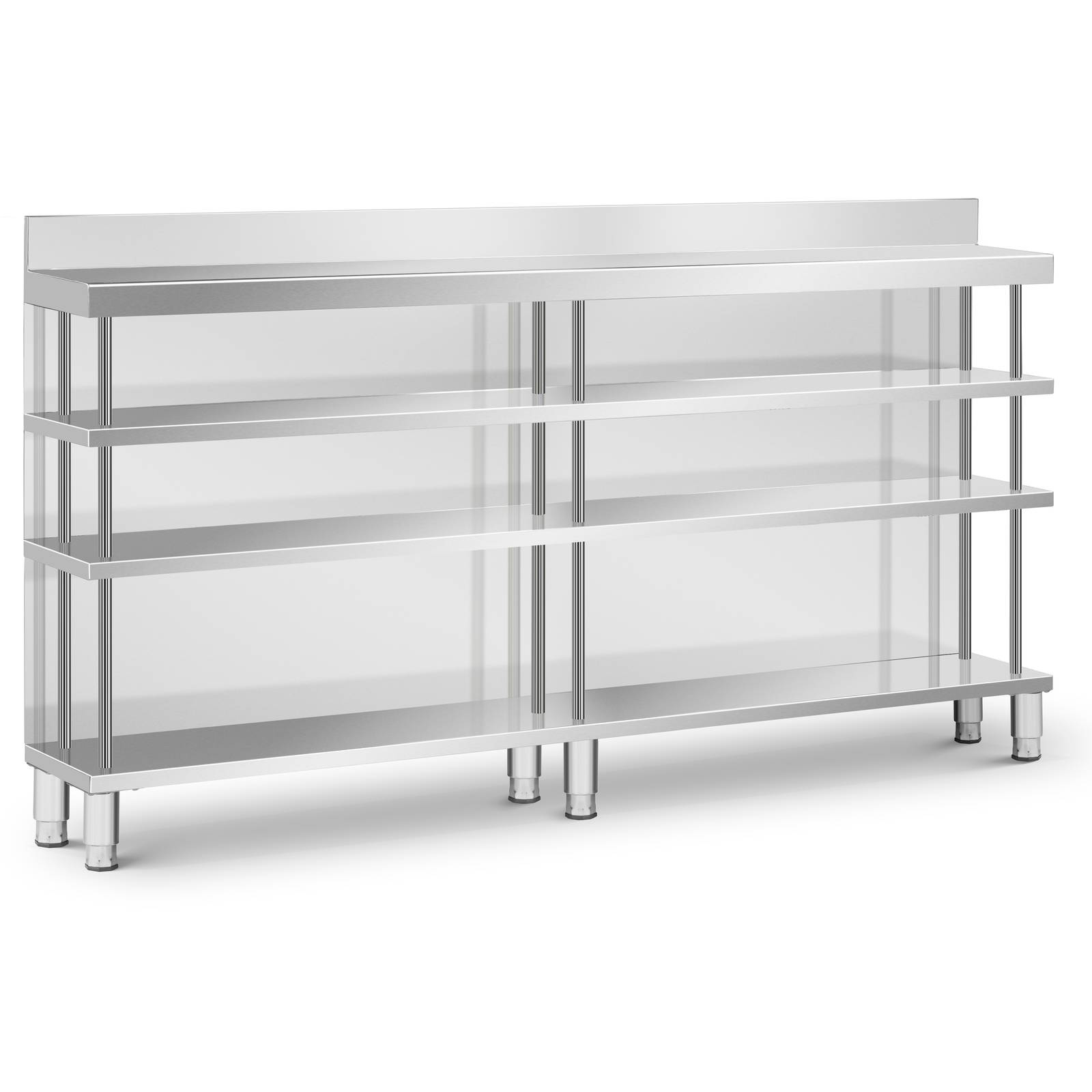 Meuble Bar Comptoir - Inox - 200 X 60 X 105 Cm - 4 étagères - Dosseret