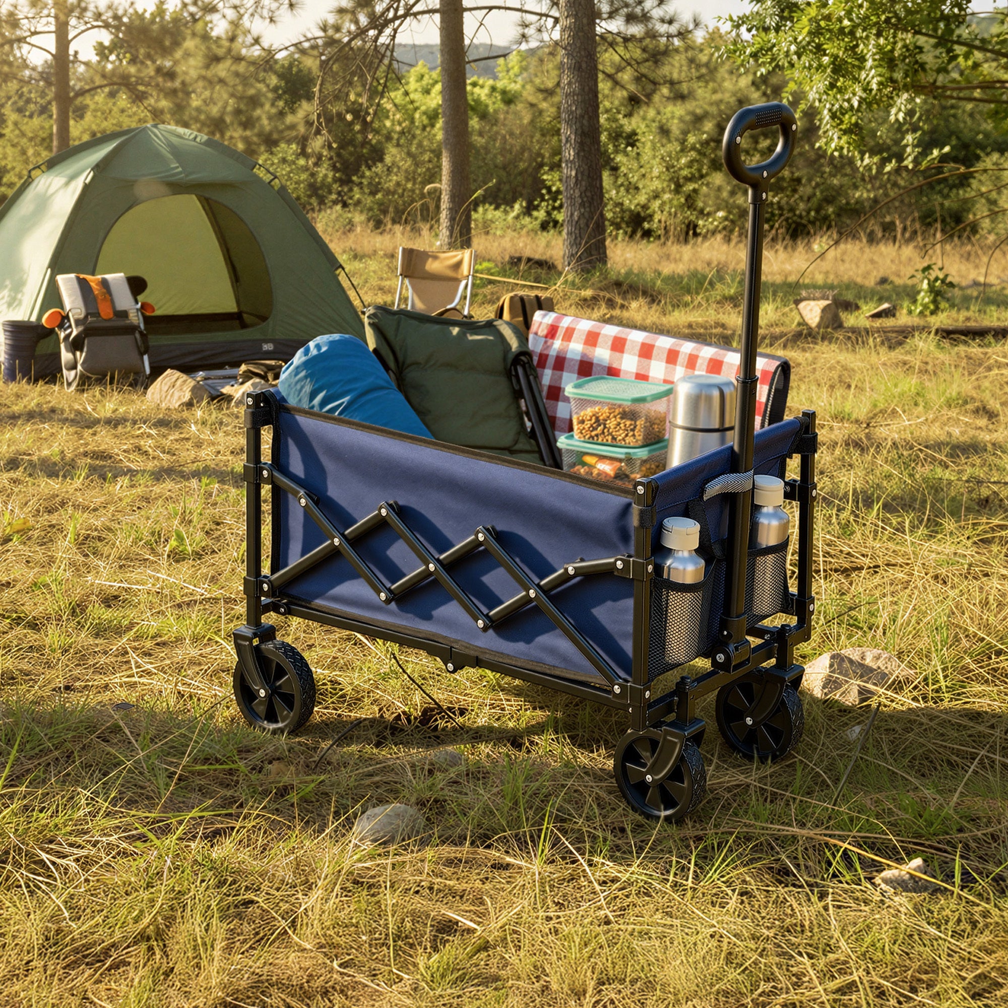 Chariot Pliable, 4 Roues Renforcées, Chariot de Jardin, Grande Capacité 180L, Extérieur, Bleu - 2