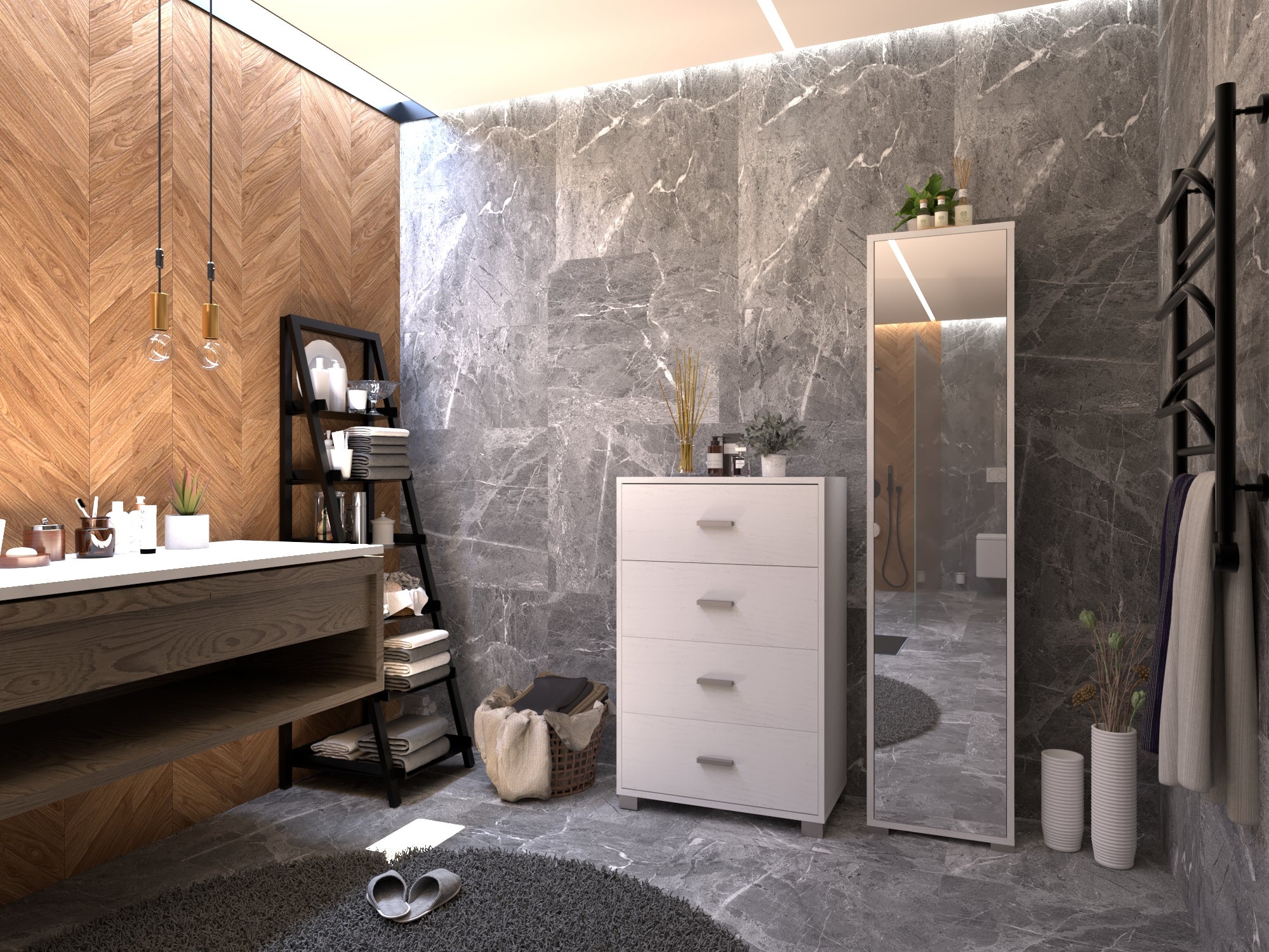 Sarmog Meuble colonne avec porte miroir 43x29x190 cm Blanc flammé Collection Quadrant - 7