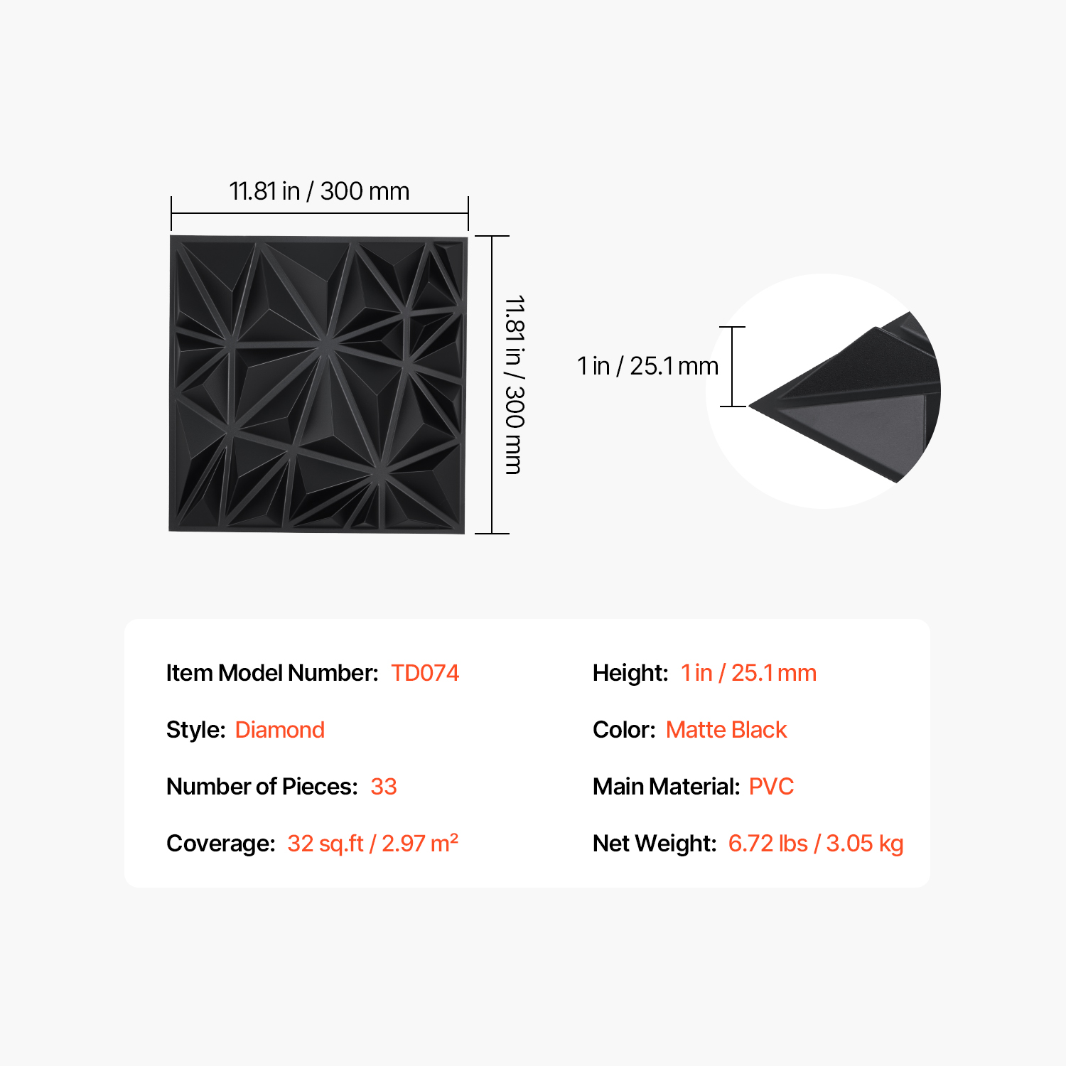Panneaux muraux SucceBuy 3D,lot 33,carreaux en PVC à motif diamants 11,81 x 11,81 po,couverture 32 pi2,panneau mural décoratif moderne,noir mat - 9
