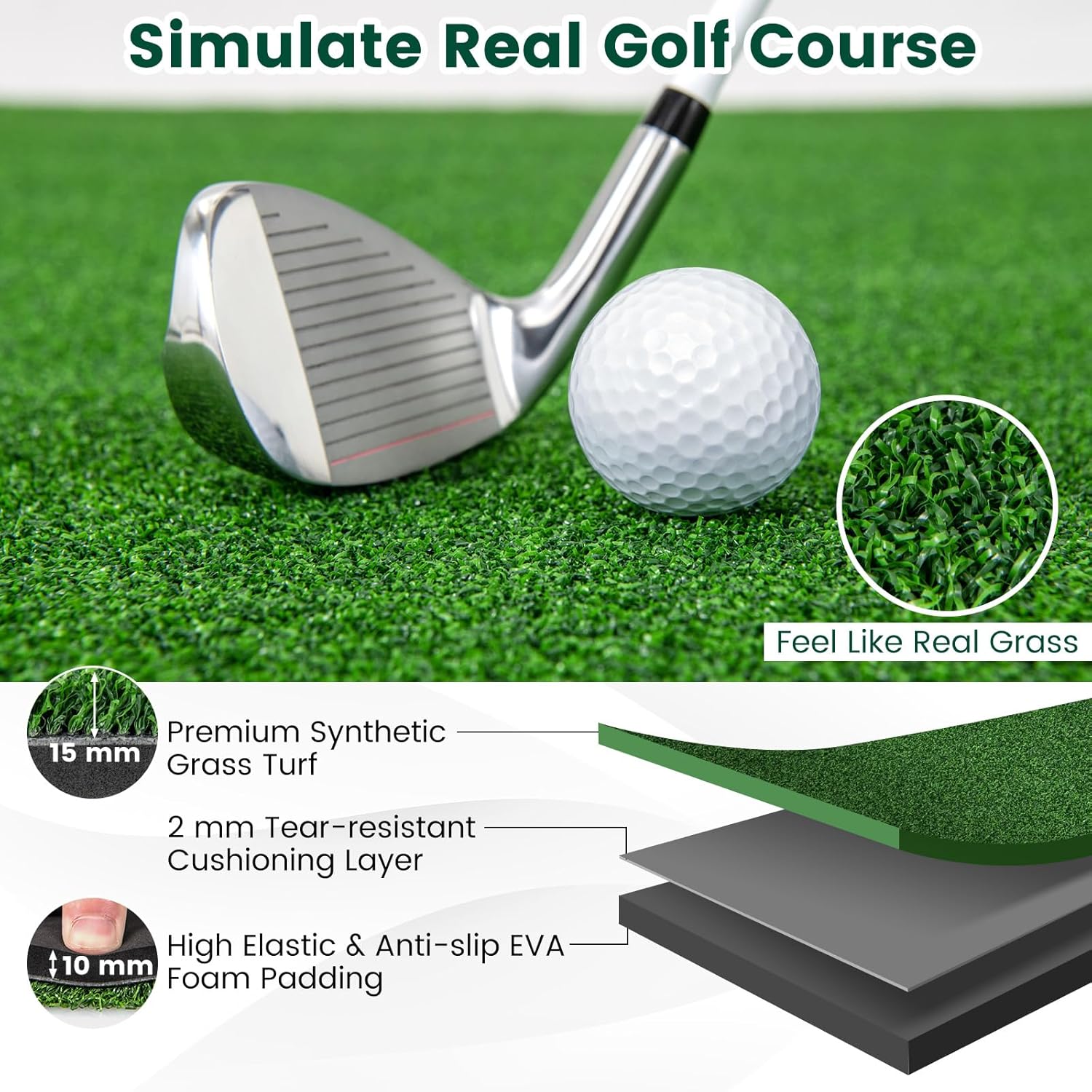 Tapis de Frappe de Golf 152x92cm, Tapis de Gazon Synthétique de pour l'Entraînement en Intérieur et en Extérieur, Aides à l'Entraînement - 6