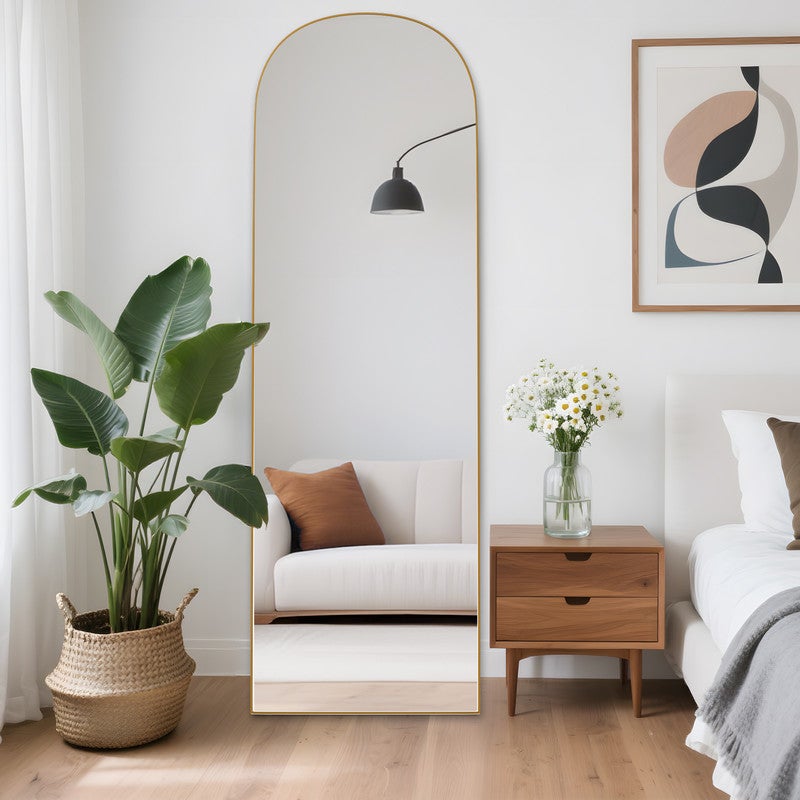 Espejo de cuerpo entero 162 x 52 cm,RATTANTREE espejo arqueado, espejo de pie con soporte,espejo de cuerpo entero arqueado Dorado,pie o inclinable - 9