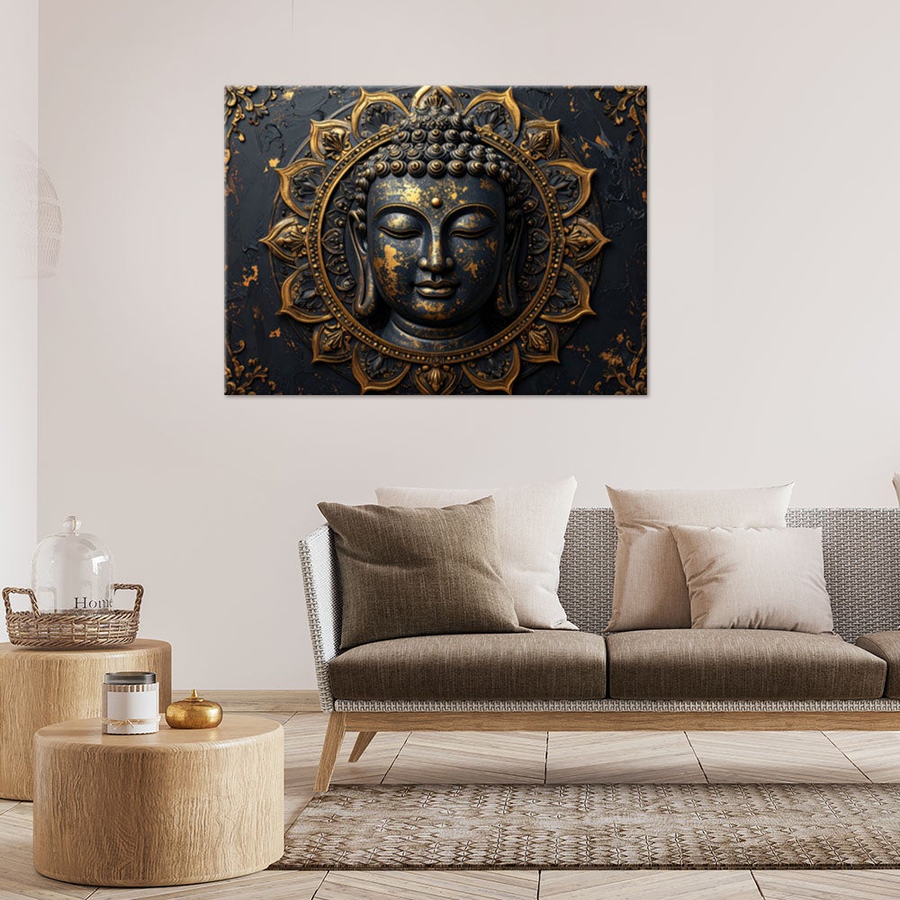 Obraz do salonu sypialni biura, Mandala Budda Zen Spa czarno złoty 100x70 - 2