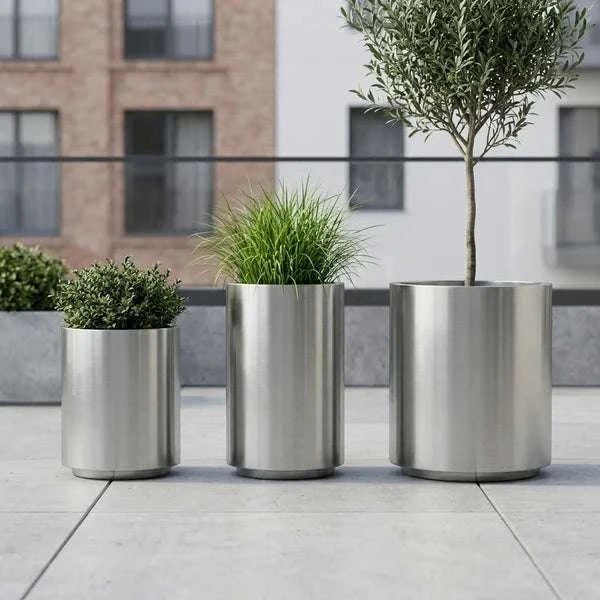 Pot grande taille METROPOLE 40x50cm inox brossé, fait main en acier inoxydable - 2