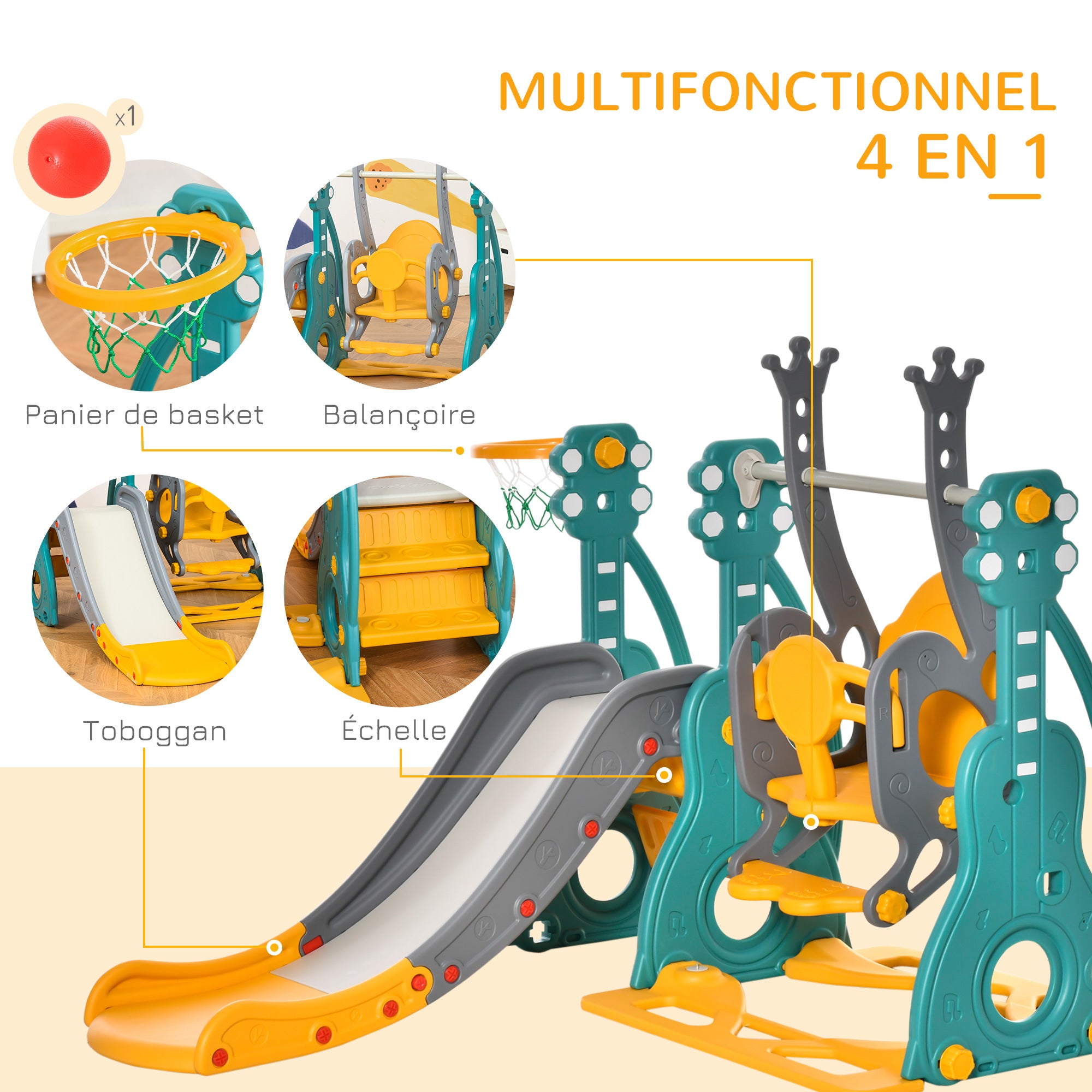 Toboggan et balançoire pour enfants HDPE HOMCOM - 4