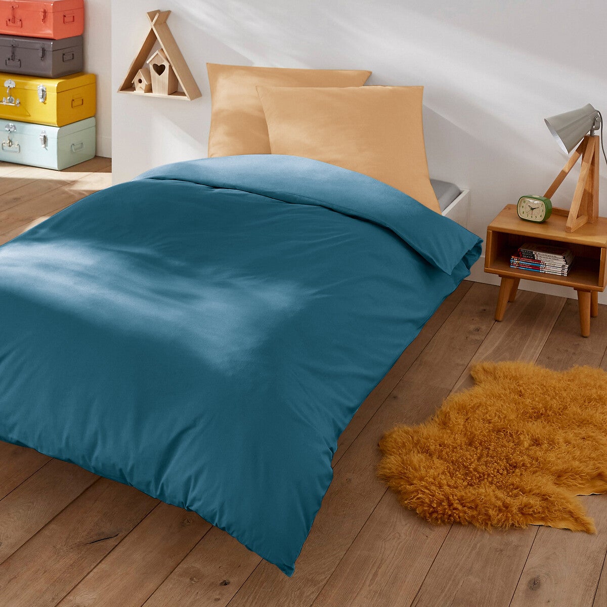 Housse De Couette Enfant En Coton Lavé, Scenario - Bleu Pastel - 200 X 200 Cm 91561651