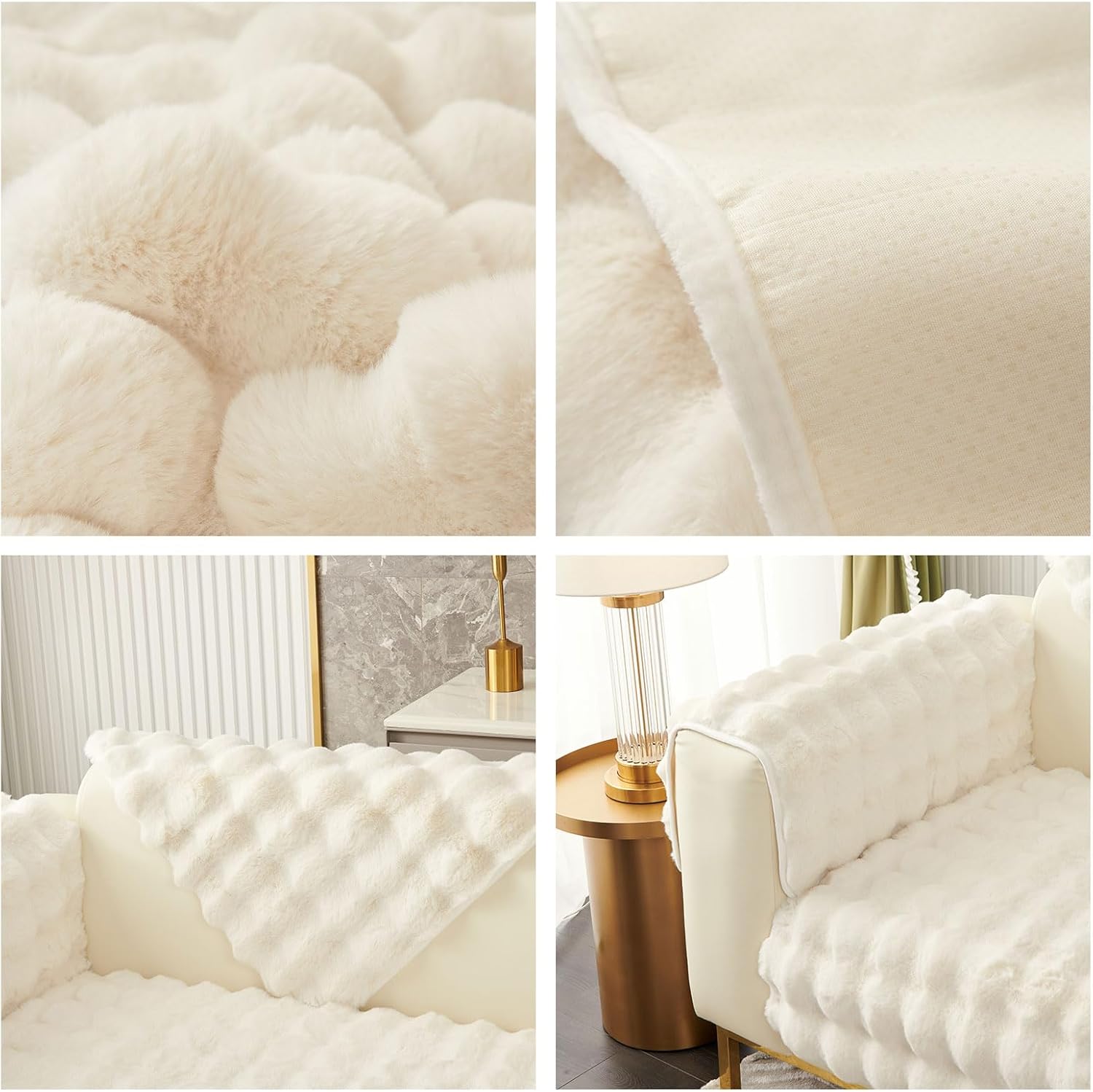 (Beige, 70x70) Copridivano in peluche morbido e spesso - Copridivano antiscivolo per 1, 2 e 3 posti,a forma di L - 4