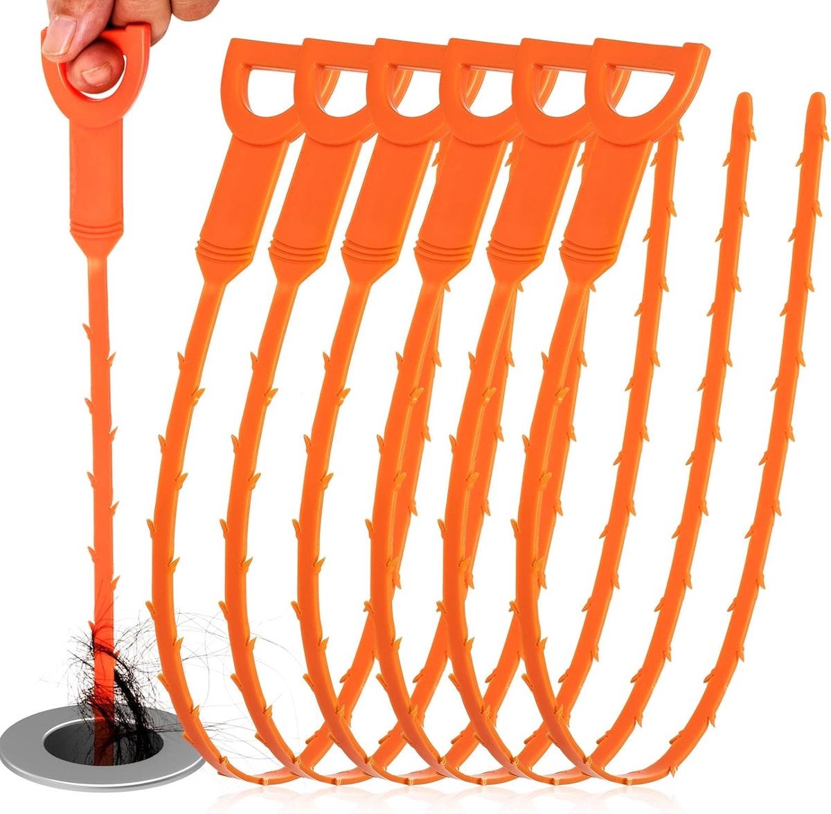 Set de desfundatoare de scurgere cu 6 piese– Desfundator de scurgere tip șervețel– Desfundator de păr– 50 cm– Flexibil– Pentru duș, chiuvetă și cadă