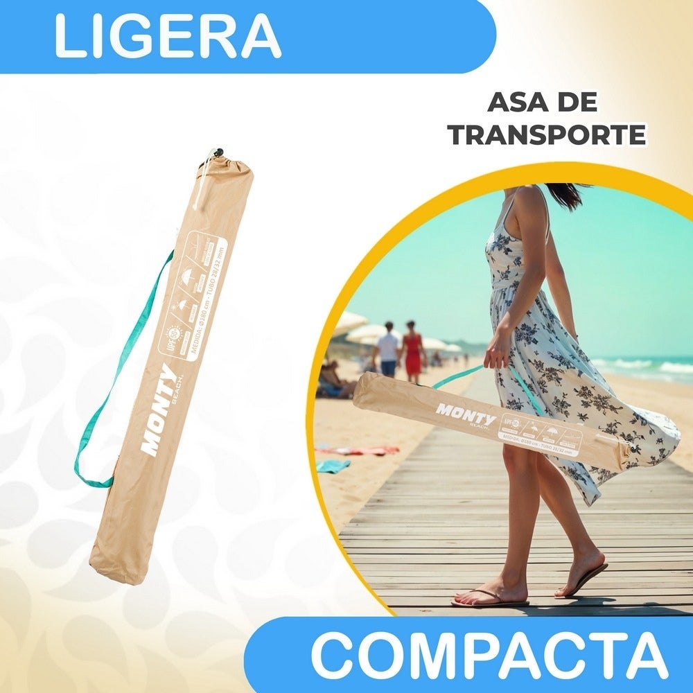 Sombrilla playa 240 cm con soporte arena, beige, ligera de Aluminio MONTY - 8