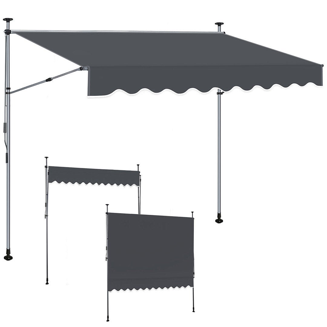 Markiza ręczna z korbką, 400x150cm Antracytowa, Markiza balkonowa regulowana na wysokość, Ochrona UV50+ na balkon i taras