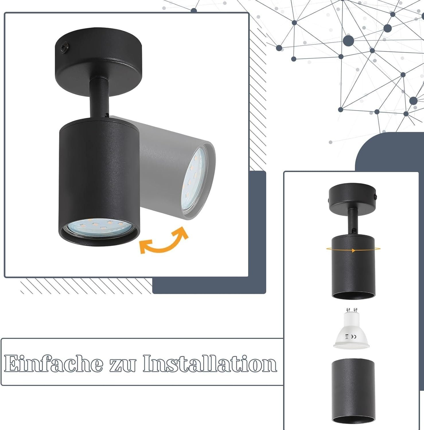 NETTLIFE Foco LED Negro GU10 Giratorio de 330° Lámpara de Pasillo Moderna Aplique de Pared Industrial para Sala de Estar Dormitorio Cocina - 5