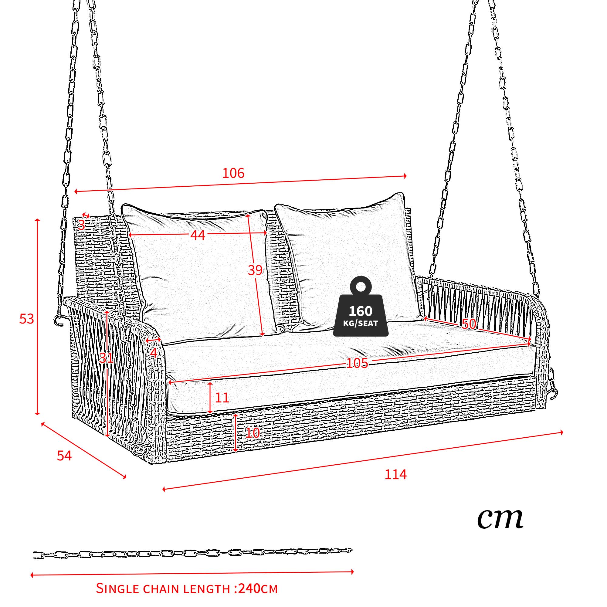 Balancelle de Jardin en Rotin Beige avec Coussins Beige – 2 Places, Élégante et Confortable - 9