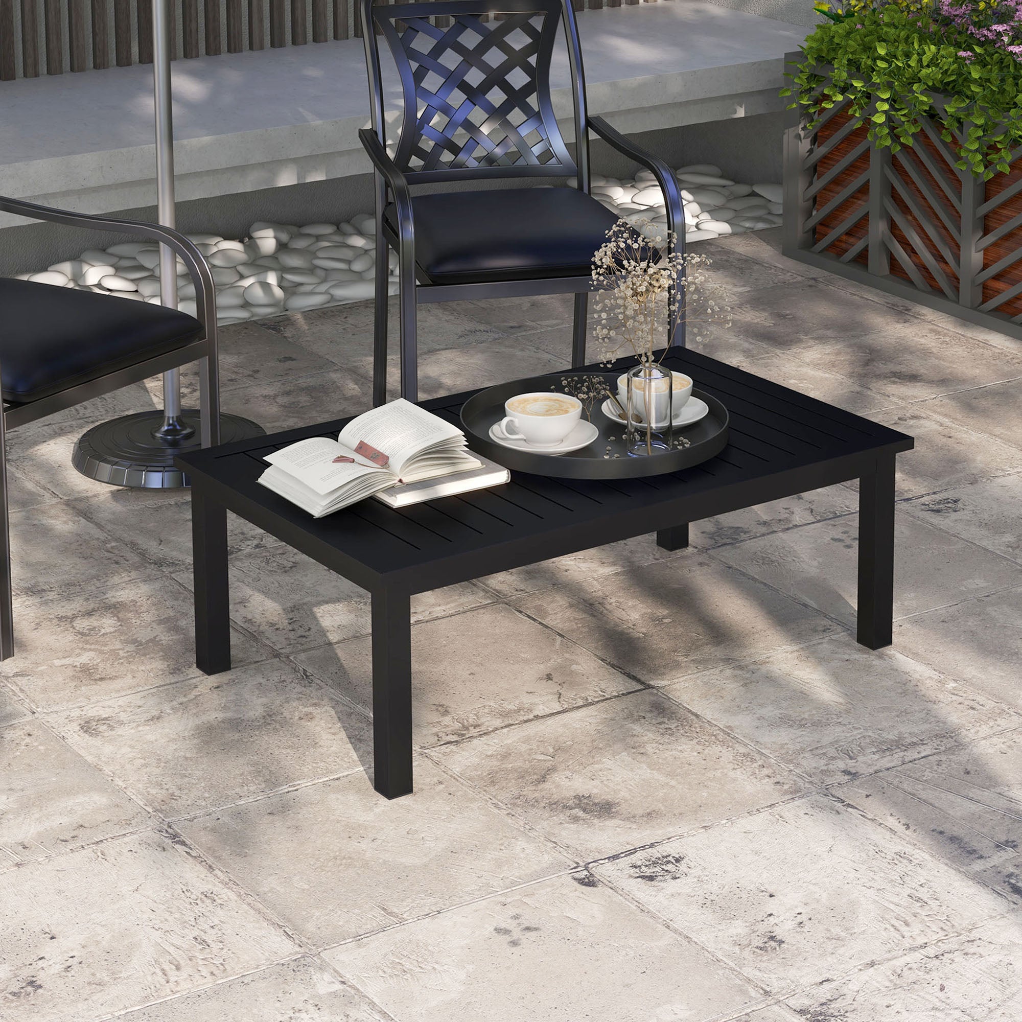 Table basse de jardin ovale en Aluminium Noir 3 places - 3