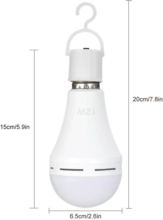 Duas lâmpadas LED E27 recarregáveis (com pilhas), luz branca neutra de 12 W, adequadas para lâmpadas incandescentes para acampamentos e tendas - 3
