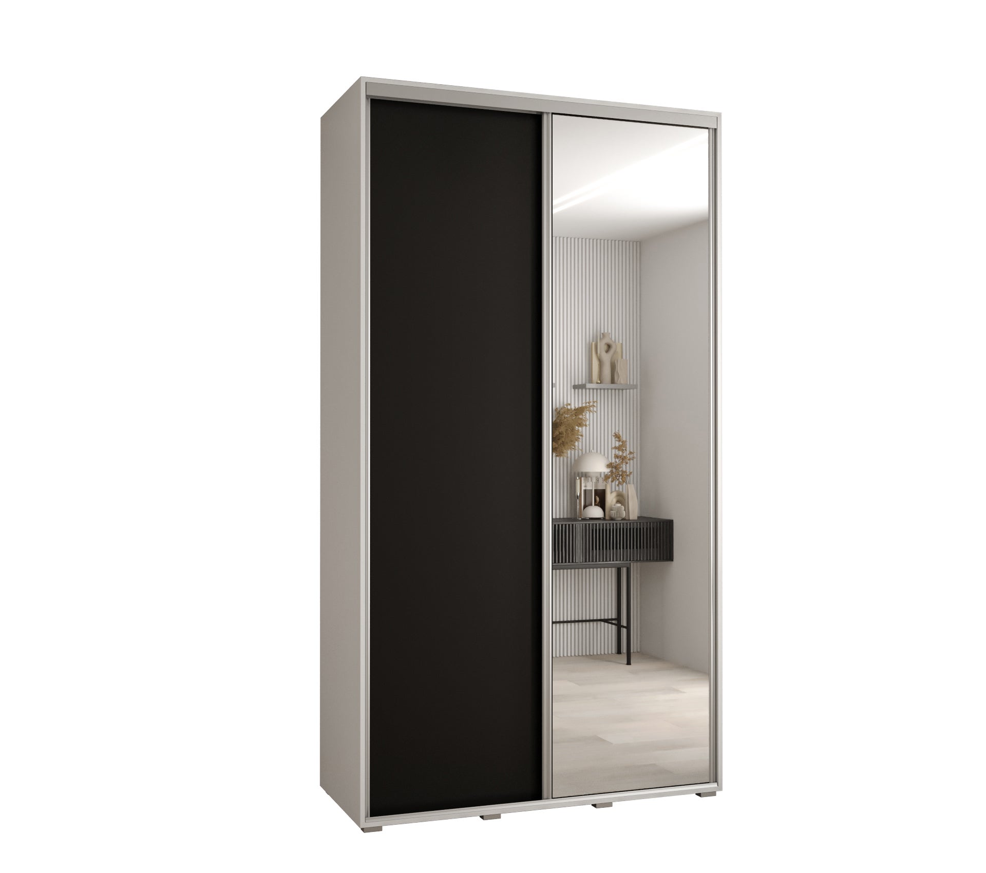 Szafa przesuwna z lustrem wysoka Davos 3 130 x 60 x 235,2 cm biały + czarny + u. srebrny - Abiks Meble