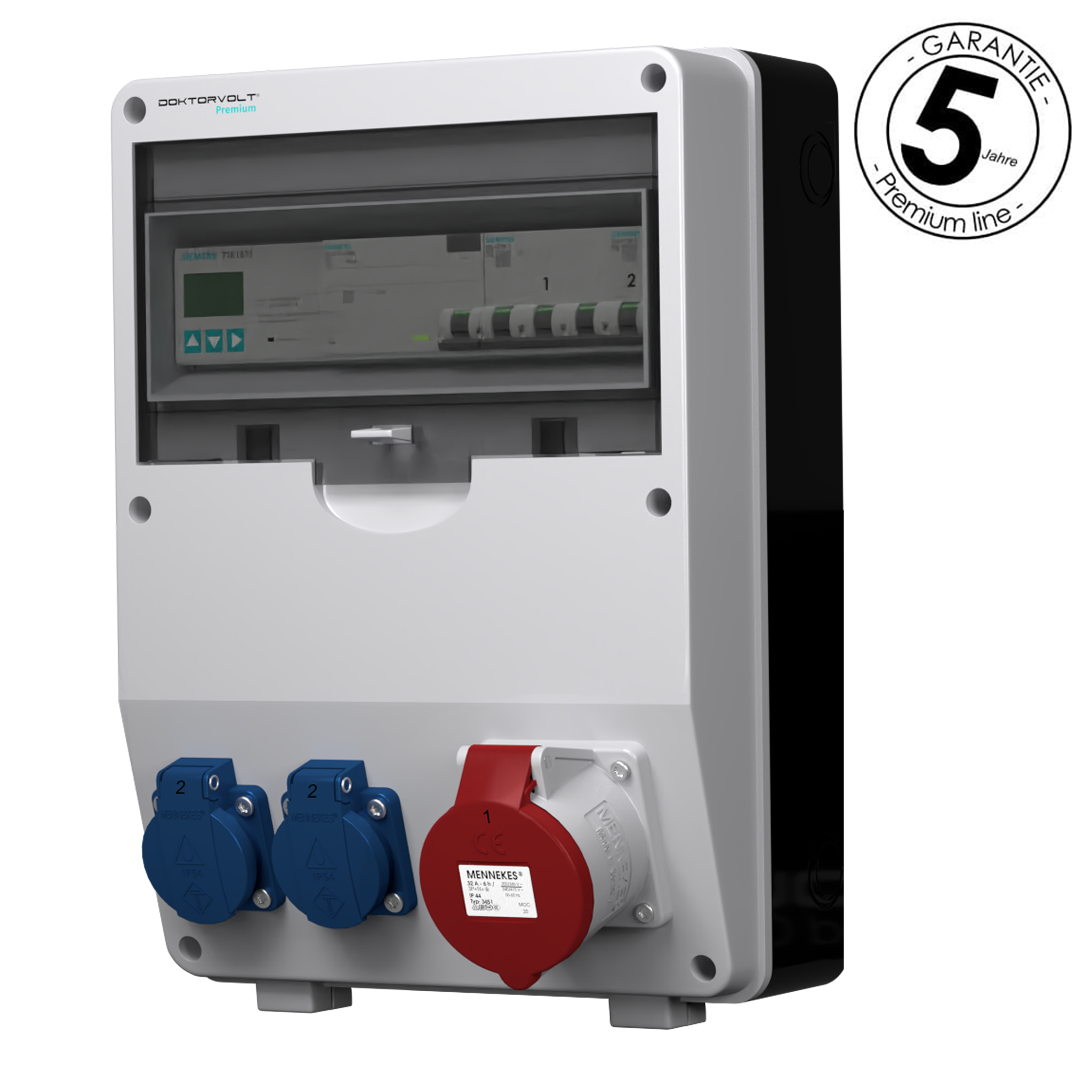 Rozdzielnica budowlana z licznikiem 3F Siemens pTD-S/FI 32A 2x230V gniazda Mennekes Schuko Doktorvolt 4807