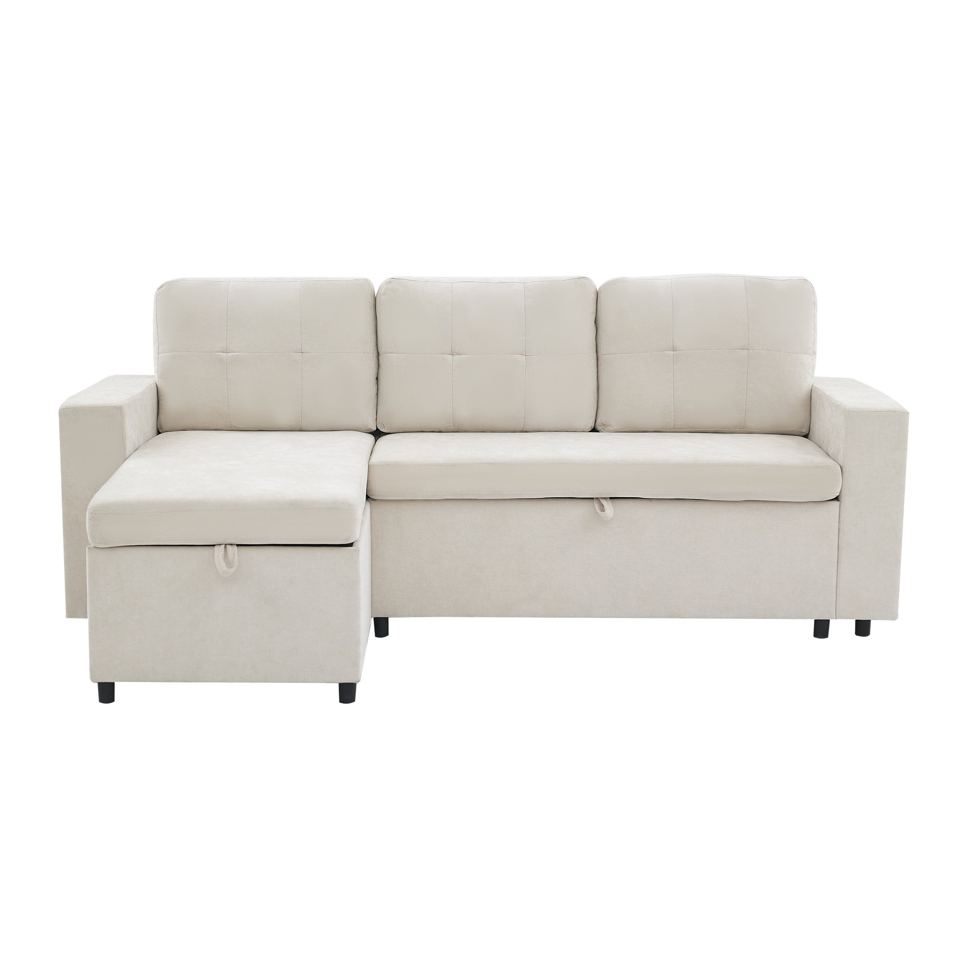 Narożnik 3-osobowy 202 x 136 x 85 cm ze schowkiem, odwracalnym szezlongiem i półkami w podłokietnikach – Chenille – Beżowy - 9