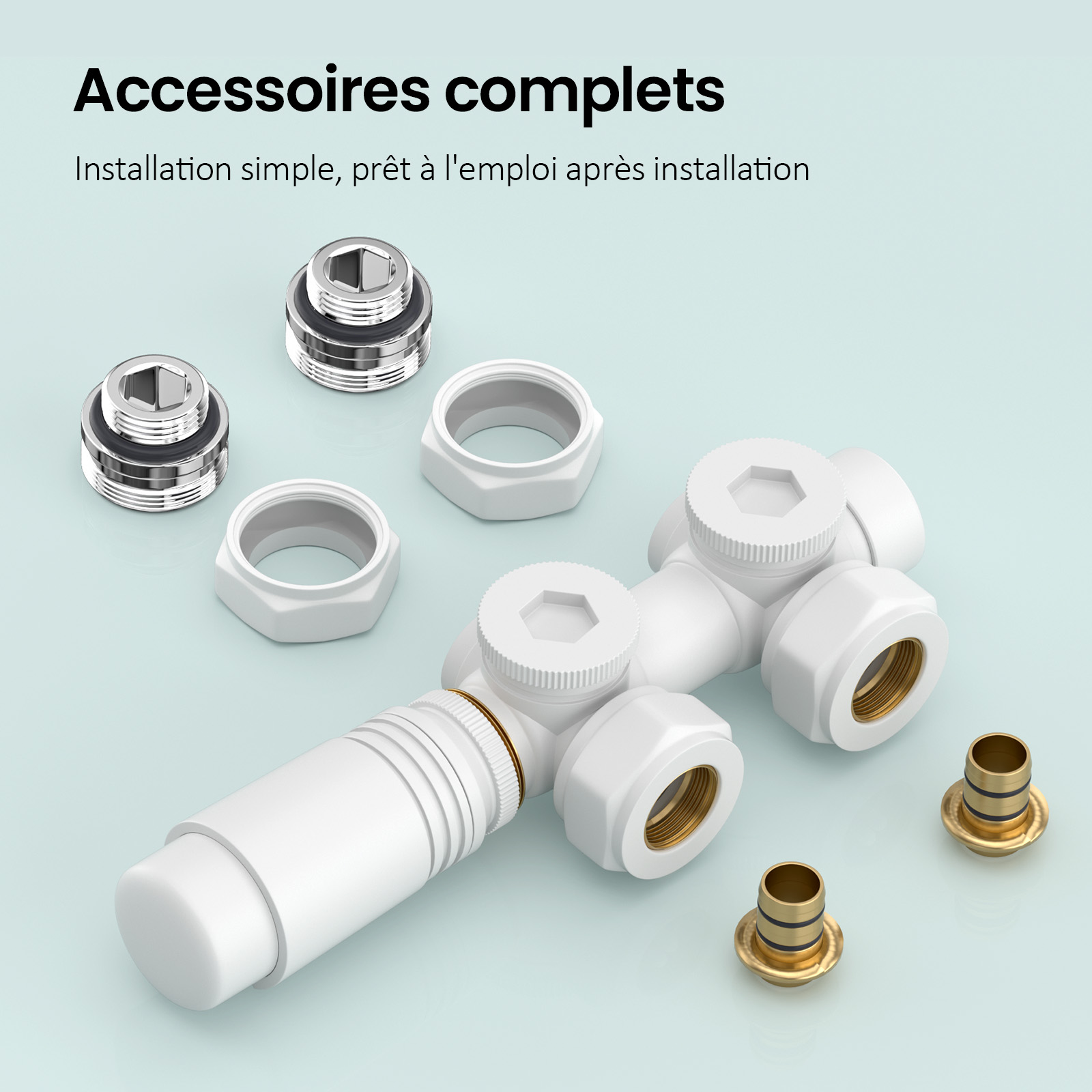 Kit válvula termostática radiador para baño – Válvula de radiador Blanca – Compatible tubos 16mm - 7