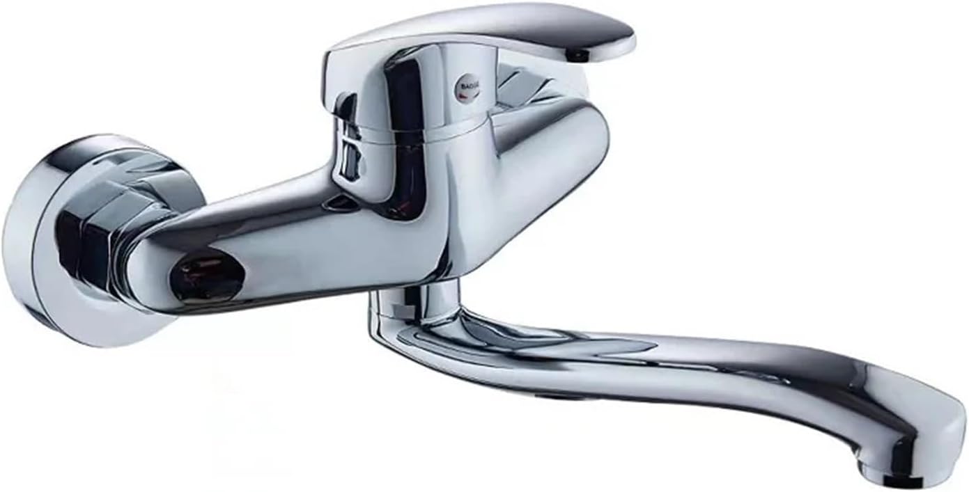 Kran z regulacją wody - odpowiedni do kuchni, zlewów, dwuotworowy, ciepła/zimna woda - 1 sztuka, srebrny