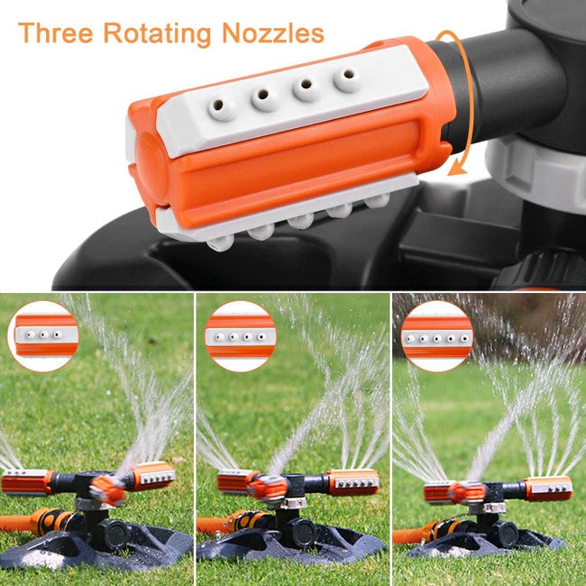 Arroseur automatique, arroseur de jardin, arrosage automatique de la pelouse, 3 buses, système d'irrigation rotatif à 360 ° - 5