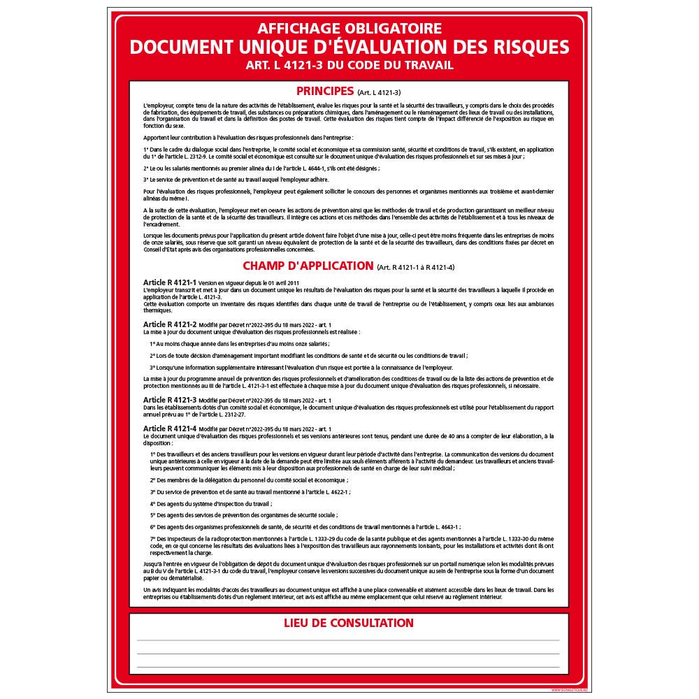 PANNEAU DOCUMENT UNIQUE D EVALUATION DES RISQUES A0333 300 X 420 Mm Panneau document unique d evaluation des risques a0333 300 x 420 mm