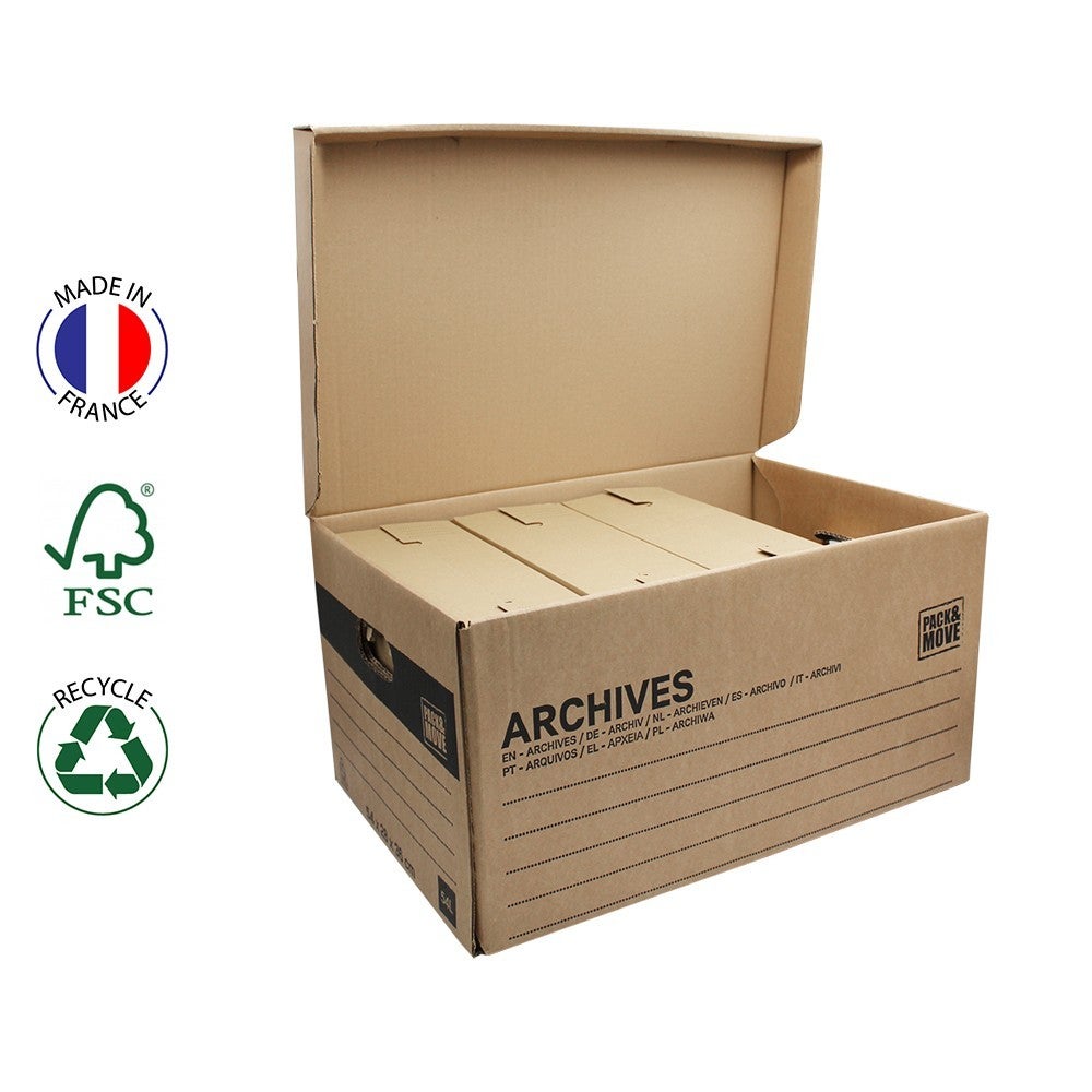 Pack and Move - Lot de 4 boites archives Taille M - 54 x 36 x 28 cm - Caisse de stockage incluse - 2