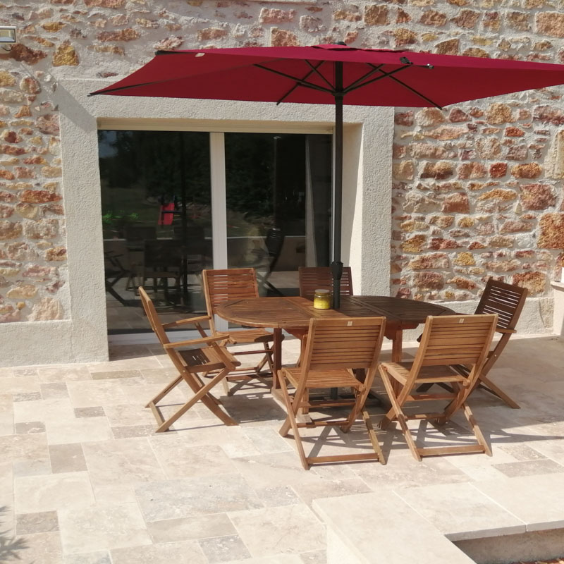 Carrelage en travertin deuxième choix - Opus : 4 formats, 1,2 cm - Vendu en lot de 0.74 m² - 9