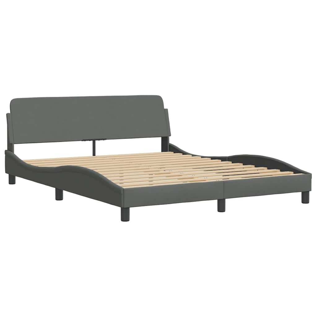 Cadre de lit sans matelas gris foncé 160 x 200 cm tissu - 6