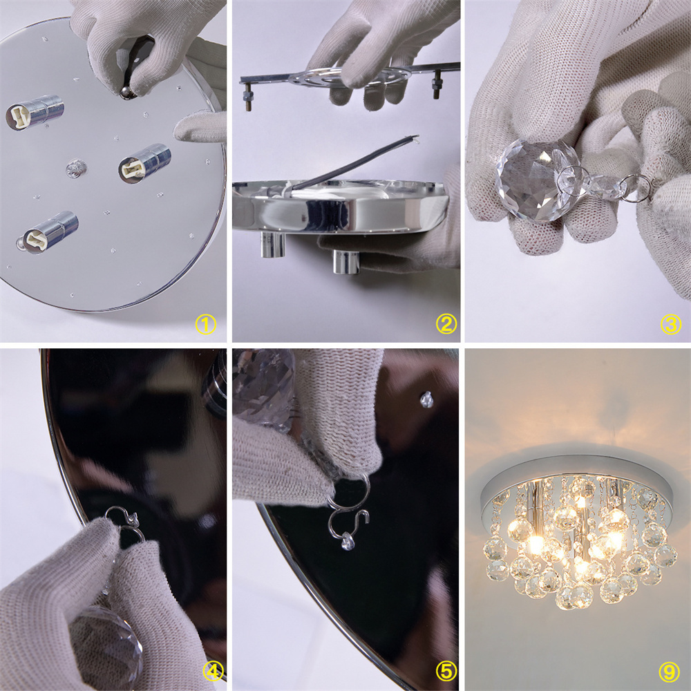 Lampadario moderno in cristallo da 30cm-Lampadario G9, intarsiato con cristalli scintillanti,adatto per soggiorno, camera da letto-senza fonte di luce - 8