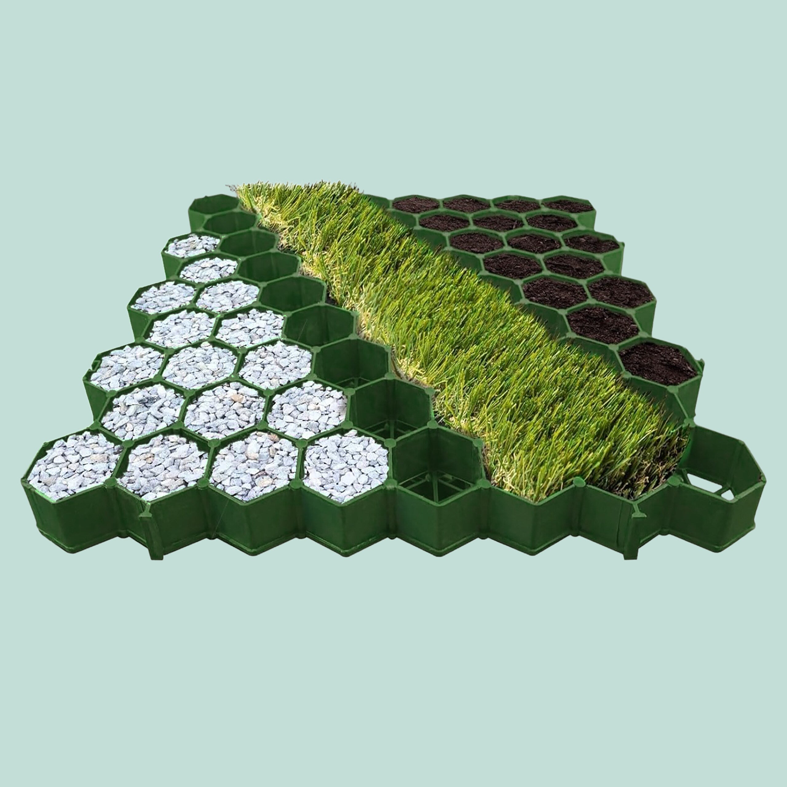 Grilles pour gazon plastique, lot de 10, 4x50x50 cm, sans fondation, pour passage, paddock et pelouse, vert, Relaxdays - 3