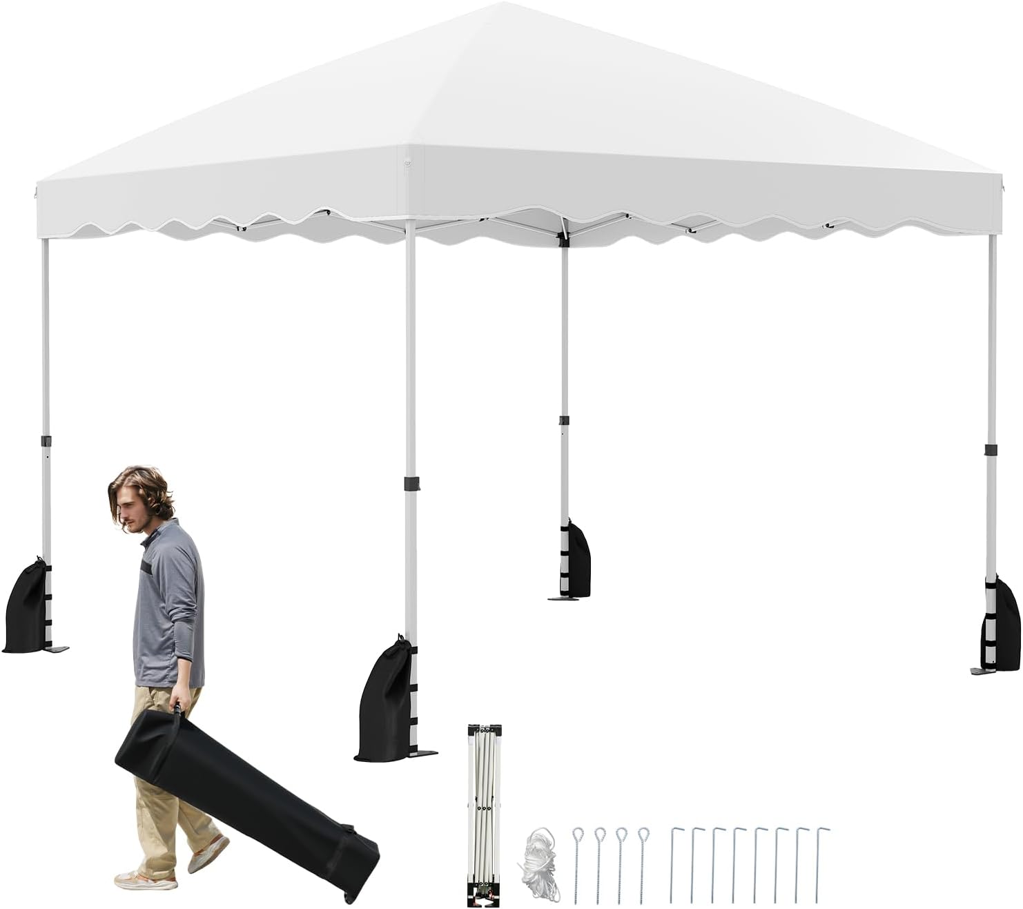 Składana Altana Ogrodowa 3 x 3 m, o Regulowanej Wysokości, Wodoodporny Namiot Imprezowy z Torbą Transportową na Kółkach (3 x 3 m | Biały)