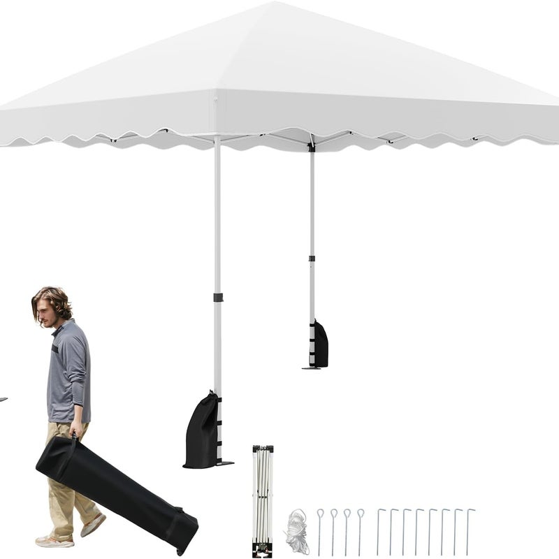 Składana Altana Ogrodowa 3 x 3 m, o Regulowanej Wysokości, Wodoodporny Namiot Imprezowy z Torbą Transportową na Kółkach (3 x 3 m | Biały)