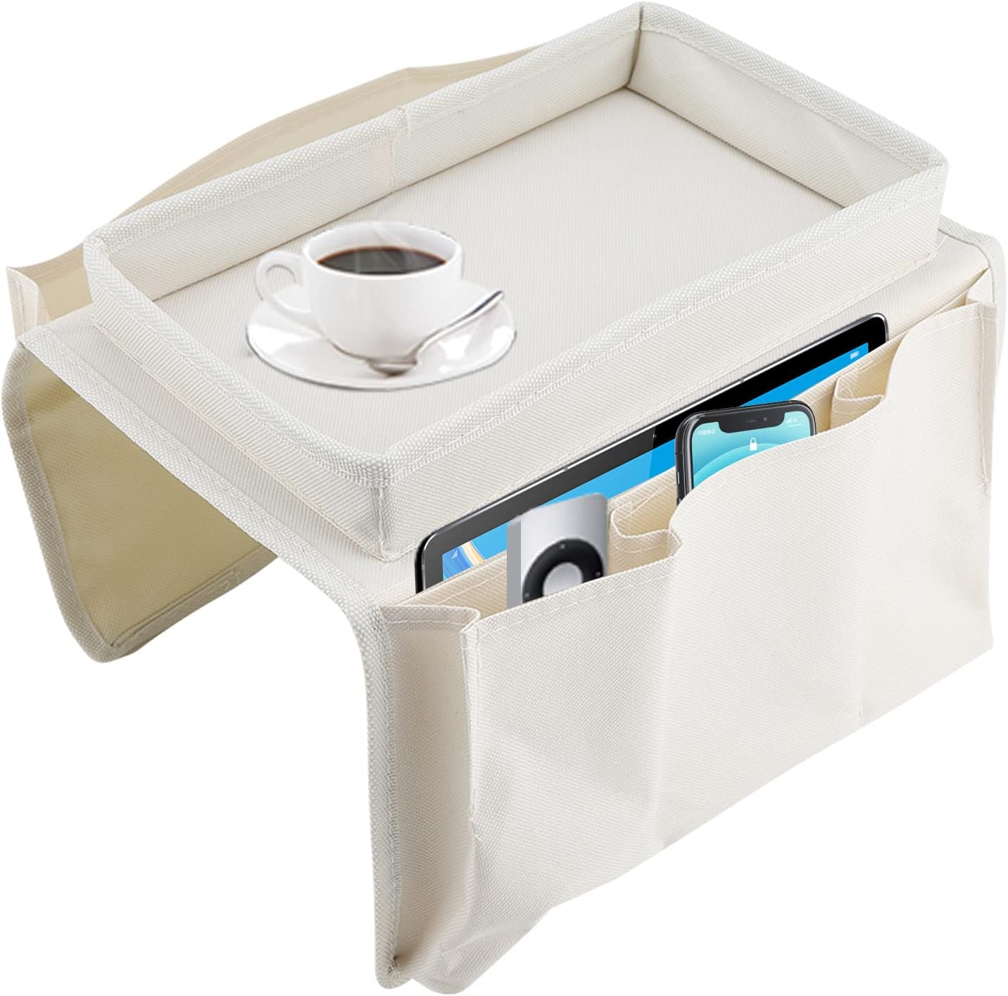 Organizzatore Per Bracciolo Da Divano Con 6 Tasche - Portaoggetti In Feltro Per Telecomando, IPad, Riviste - Antiscivolo, Colore Caffè (2 Pezzi) - copertina