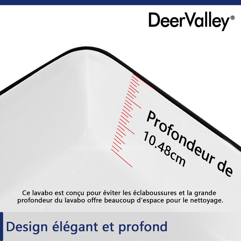 Vasque à poser céramique blanche avec bordure noire, 47,5 x 37,5 x 13 cm, design moderne, parfaite pour salle de bain,DeerValley - 5