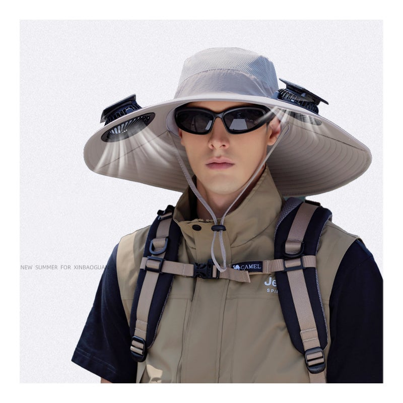 Kapelusz z wentylatorem słonecznym kapelusz przeciwsłoneczny szerokim rondem wentylatorami słonecznymi ładowany przez USB odpinany kapelusz wędkarski