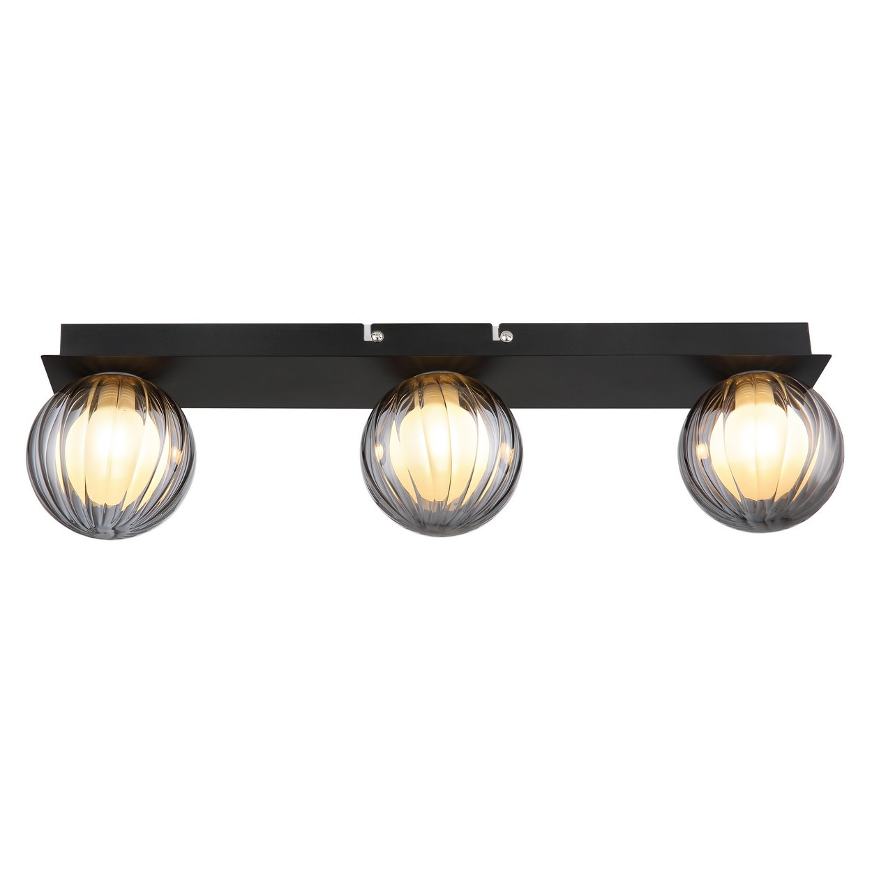 Plafonnier Globe Noir Mat IP44 Boules Abat-jour Verre Fumé 3x G9 - 3