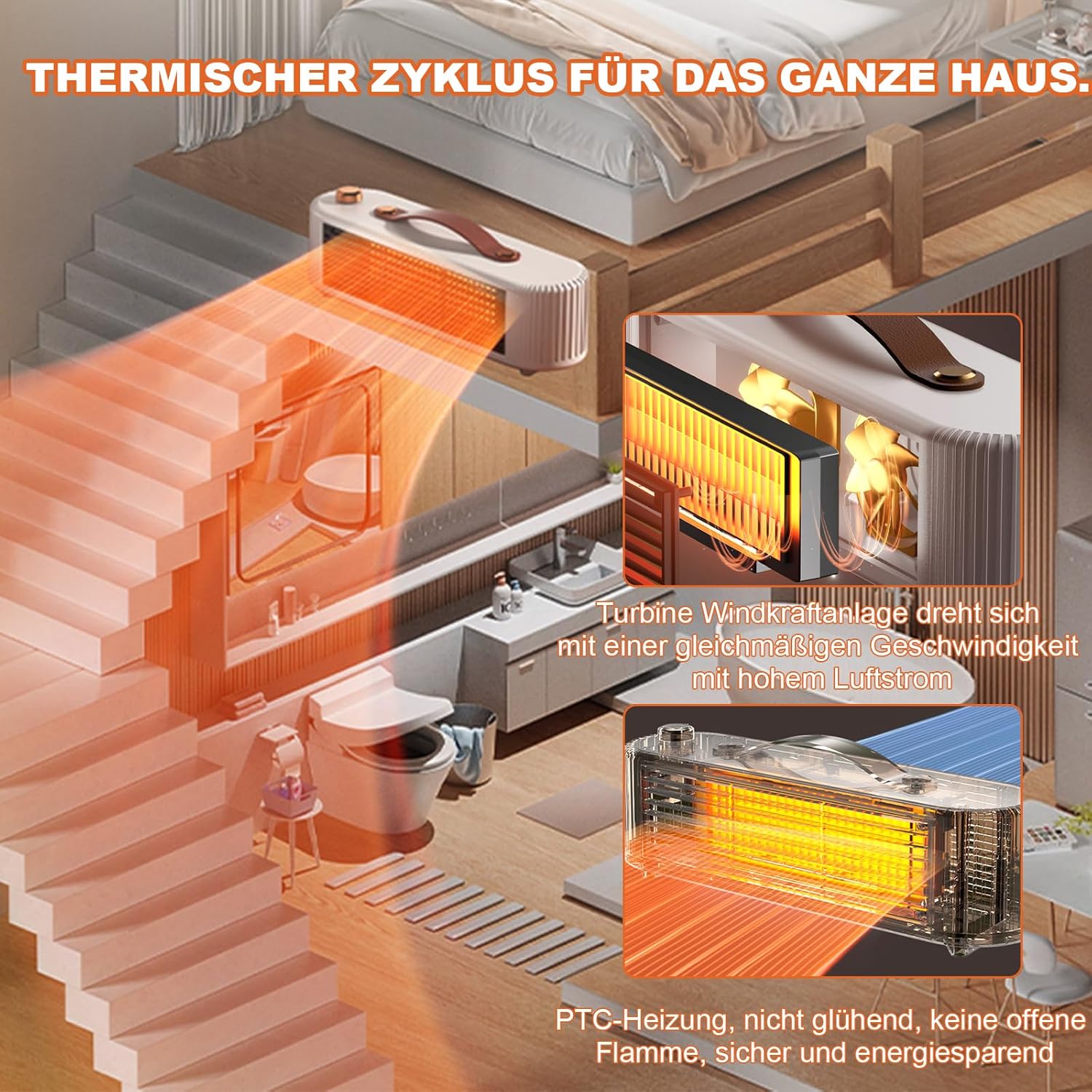 Aquecedor portátil de cerâmica de 800 W, termostato para banheiro, proteção contra superaquecimento, à prova de respingos, branco - 3