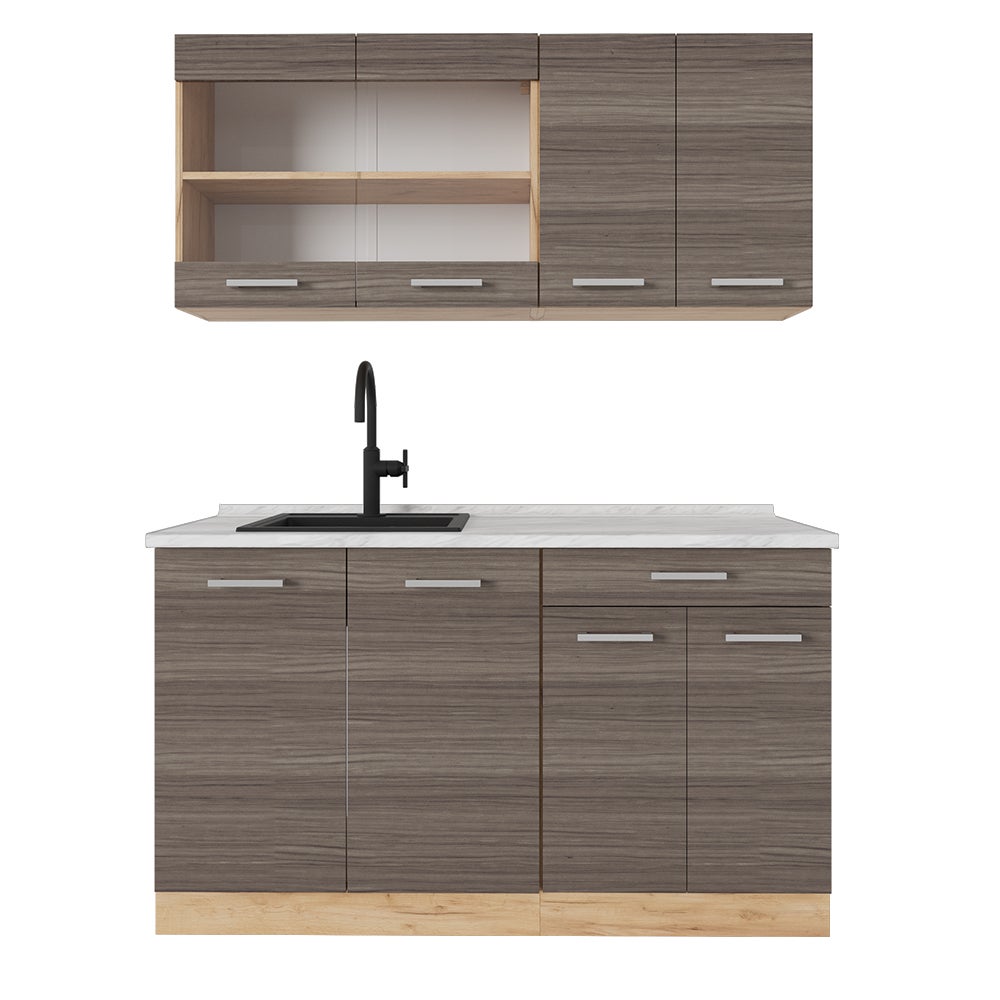 Vicco Pojedyncza kuchnia R-Line, Szlachetny szary/złoty dąb, 140 cm , BP Marmur
