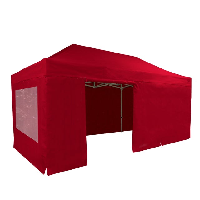 FRANCE BARNUMS - Tente Pliante 4 x 6m | Tonnelle 24m² | Abri, Jardin, Terrasse| Aluminium 45mm | Rouge | Murs amovibles avec Fenêtres